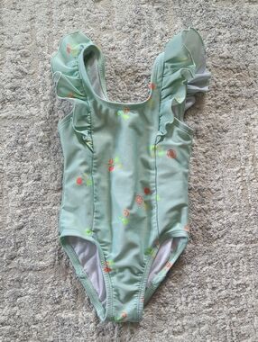 Cat & Jack Mint Green Citrus Print Ruffle One-Piece Swimsuit Size 18 Months